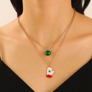 Collar con colgante de aleación chapado en oro de doble capa estilo navideño transfronterizo campana <span class=keywords><strong>Santa</strong></span> Claus árbol de Navidad alce clavícula - Product Image 6