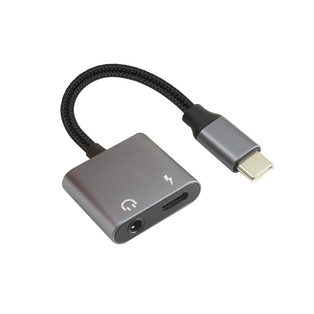 Factory Oem Odm 2 in 1 USB C to 3.5mm Headphone Charger Adapter Type C to AudioJack with PD 60W Fast Charging 2 in 1 Type c Hub