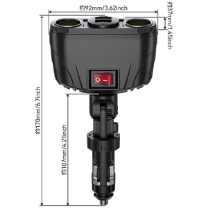 ที่จุดบุหรี่ในรถยนต์แบบสองหัวเสียบ USB ยี่ห้อ Shunwei, ที่ชาร์จในรถยนต์แบบ 1 ต่อ 4, ตัวแปลงไฟในรถยนต์อเนกประสงค์ - Product Image 3