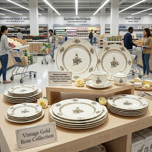 <span class=keywords><strong>Service</strong></span> de table de luxe en <span class=keywords><strong>porcelaine</strong></span> fine noire à motif floral, assiettes de présentation vintage en céramique, tasses à café et bols en <span class=keywords><strong>porcelaine</strong></span> pour événements hôteliers - Product Image 1