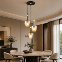 Suspension moderne à 3 lumières en verre fumé, cadre or et noir, cordon réglable, LED, pour îlot de cuisine, table à manger, restaurant