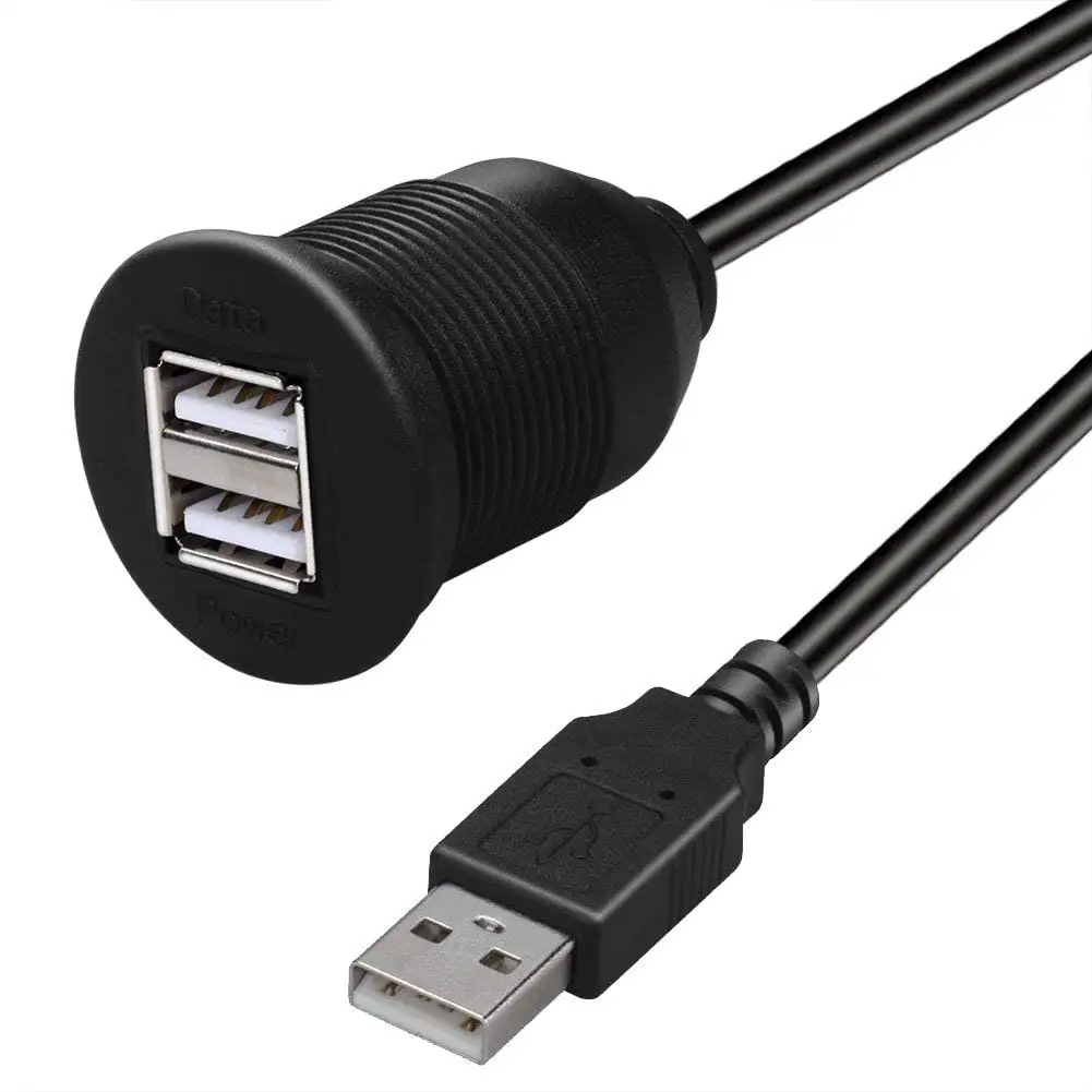 Cable USB 2,0 de extensión A macho A Dual 2 A hembra, montaje empotrado en Panel de salpicadero, resistente al agua, montaje en Panel de coche, puerto USB