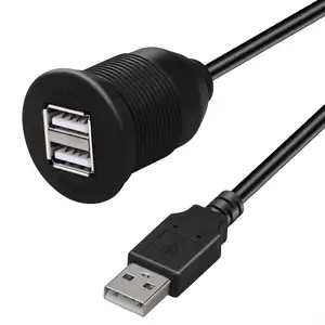 USB 2.0 uzatma A-erkek çift 2 A-kadın araba kablo gömme montaj pano paneli su geçirmez USB kablosu araba paneli montaj USB portu