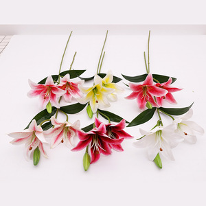 QIHAO 3D Artificial Lily 3-Headed Silk Flower High Quality Wedding <b>Decoration</b> <b>Table</b> Centerpiece - Product Image 3