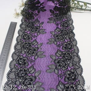 Vente en gros d'usine, dentelle extensible bicolore noire à fleurs fantaisie, tricot warp, 22 cm, pour vêtements, sous-vêtements, accessoires de bricolage - Product Image 4