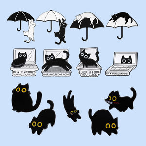 Épingles en métal émaillé cloisonné de haute qualité, motif petit chat noir mignon, noir et blanc, 2-3 cm, 13 couleurs - Product Image 1