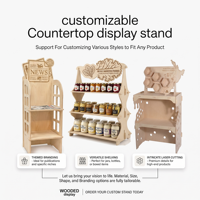 Support d'affichage en bois personnalisé pour les produits, idéal pour les épiceries bio, les fermes, les supermarchés et les boutiques spécialisées en cadeaux.