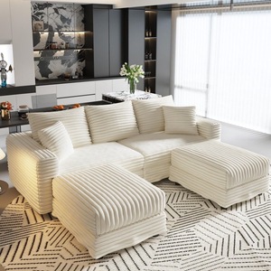 Sofá Seccional de Luxo em Corduroy com Combinação de Espuma, Sofá de Canto para Três Pessoas, Móveis para Sala de Estar - Product Image 3
