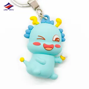 Longzhiyu 17 Years China Manufacturer Promotional Gift Custom Cute Design Custom 3D PVC Keychains Light Blue Dinosaur Keyring