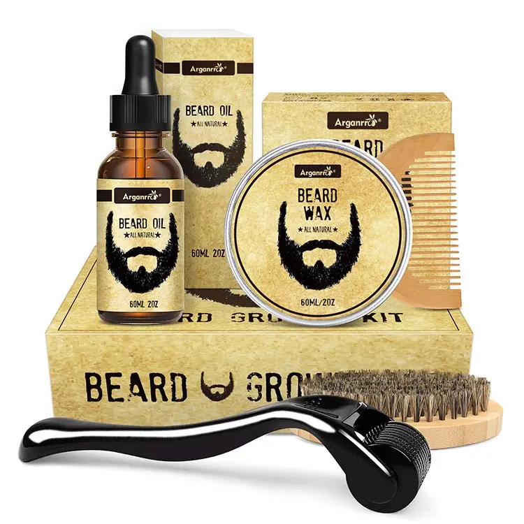 Natural Moisturize Soften Regrowth Men's Beard Grooming Care Kit Beard Growth Oil Beard Balm