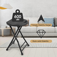 Tabouret de jardin pliable léger et portable avec trou de transport, structure métallique pliable, tabouret de patio extérieur, design gain de place