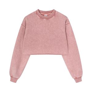 Custom Eco-Friendly 100% Cotton 380gsm Fashion Young Women's Streetwear Autumn Long Sleeve Vintage Style <strong>Crop</strong> <strong>Top</strong> - Product Image 4