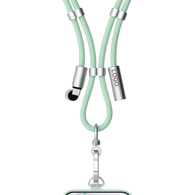 Adjustable Universal PD60W Fast Charging Jacquard Nylon Polyester Mobile Phone Lanyard with Type-C/C/L Data Cable Rope