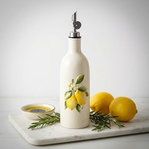 Dosificador de Aceite de Oliva de Cerámica Blanca con Grabado de Limón, Botella con Tapa y Boquilla Estrecha para Cocina, Camping - Product Image 2