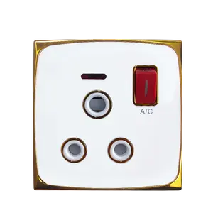 Gold Luxury Design 32A Socketed Switch with Neon PC Electrical Outlet Wall Switch