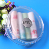 Sac à cosmétiques rond Transparent en PVC avec LOGO personnalisé, étui de rangement de rouge à lèvres de beauté pour femmes avec organisateur de maquillage Transparent à fermeture éclair