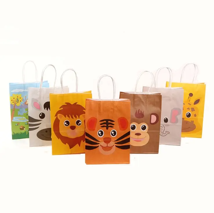 Favor Bags Baby Shower Supplies Goodie Candy Treat Paper Party for Jungle Safari Theme Zoo Party Animal Kids Birthday