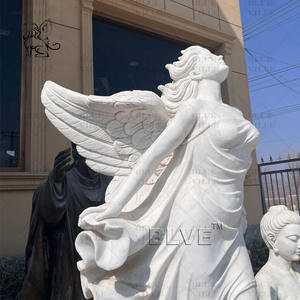Sculpture de déesse grandeur nature sculptée à la main BLVE, statue d'ange victorieux ailé en marbre blanc pour la décoration de villa et de parc - Product Image 4