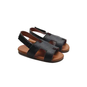 Luxury Arabic Traditional Style Sandals Black Leather Kids Sandals For Boys