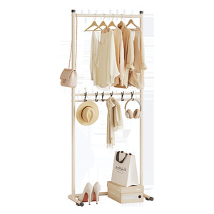 Double Layer Floor <b>Standing</b> Clothes Rack Rectangle Mobile Clothing Organizer For Bedroom Dormitory Storage - Product Image 5