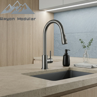 Robinet de cuisine et robinet mélangeur de salle de bain de luxe gris bronze avec douchette extractible