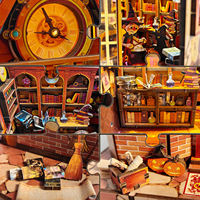 Puzzle 3D DIY Pavillon du Temps, Kit miniature de bibliothèque en bois à assembler, Jouets pour enfants et adultes avec lumière LED