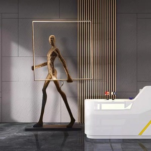 Lampe sur pied Anatomie, homme sportif en marche avec lampes circulaires, sculpture, statue, lampes sur pied, éclairage carré - Product Image 3