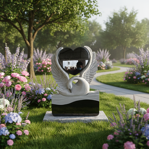 หินแกะสลักรูปหงส์สำหรับหลุมศพ หินแกรนิตแกะสลักรูปหงส์ตั้งตรงสำหรับสุสาน - Product Image 1