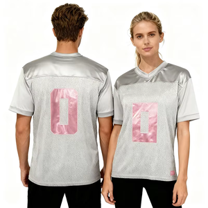 เสื้อเจอร์ซีย์อเมริกันฟุตบอลแบบยูนิเซ็กซ์ สีเงิน ผ้าตาข่าย พิมพ์ลายหมายเลข 0 สีชมพู แบบซับลิเมชั่น คอวี แขนสั้น ระบายอากาศได้ดี - Product Image 3