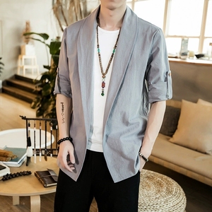 2025男士轻质和服夹克开衫-开襟长袖外套，棉麻混纺，休闲夏季遮盖物，宽松合身 - Product Image 4