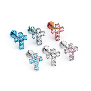 Многофункциональные серьги-гвоздики из титанового сплава ASTM F136 с крестиком и цирконом, медицинского класса, для пирсинга уха и губ - Product Image 3