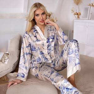 Stokta moda leopar Zebra baskı pijama kadın uzun kollu pantolon 2 parça ev tekstili pijama bayanlar rahat ev giyim seti - Product Image 5