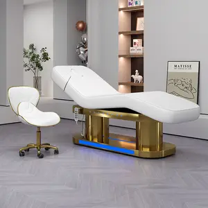 Letto Extension per ciglia di lusso salone di bellezza con Base in oro lettino da massaggio 3 motori elettrico letto di bellezza