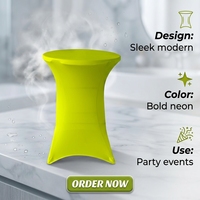 Housses de table cocktail rondes ajustées en spandex certifiées OEKO-TEX, 24 couleurs, personnalisables avec logo et design sur mesure pour événements, vente en gros