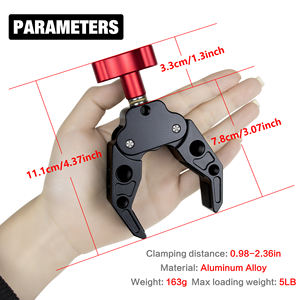 Support photographique multifonctionnel en alliage d'aluminium, grand pince à crabe métallique avec accessoires d'extension à goujons 1/4 et 3/8 pour appareils photo - Product Image 5