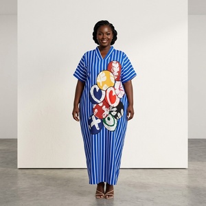 Abito lungo da sera africano da donna, taglie forti, estivo, ricamato, in pizzo Bazin, anti-chiffon, stile Kaftan Boubou - Grande offerta - Product Image 3