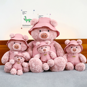 En gros, Ours en peluche doux personnalisé et <span class=keywords><strong>cochon</strong></span> rose en peluche avec ensemble barboteuse et chapeau, animal en peluche pour cadeau d'anniversaire et décoration pour enfants - Product Image 2