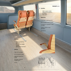 Siège de bus pour passagers Yavuz modèle 14, luxe VIP, en cuir et tissu, avec poignée en PVC et ceinture de sécurité, certifié ISO9001, port Gemlik - Product Image 3