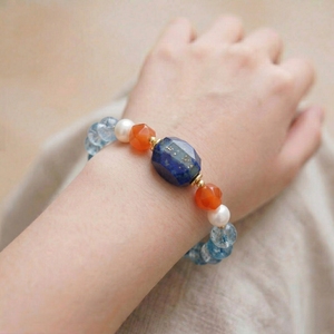 <span class=keywords><strong>Bracelet</strong></span> Bohème Tendance 2026 en Acier Inoxydable Plaqué Or 18K avec Lapis Lazuli, Perles Naturelles, <span class=keywords><strong>Agate</strong></span> Orange et Quartz Bleu pour la Guérison - Product Image 1