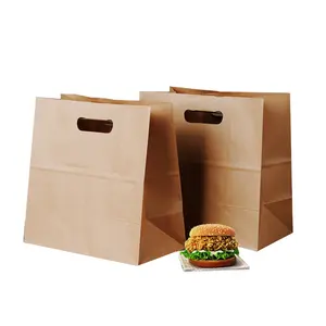 See Through Paper Bag Wholesale Custom Packaging Craft Food Shopping Gift Brown Kraft Paper Bags With Die-cut Handles