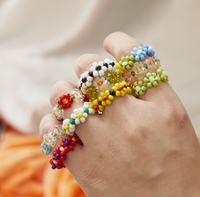 Bagues de mode bohème pour femmes Offre Spéciale perles de verre transparentes faites à la main avec des fleurs multicolores pour les fiançailles de mariage ou un cadeau
