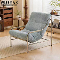 WISEMAX FURNITURE - Fauteuil de salon confortable de style nordique rétro avec repose-pieds, structure en métal, coussin en tissu, fauteuil de détente pour villa