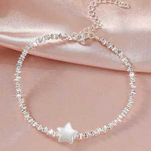 European American Luxury Trendy Geometric Five-Pointed Star Anklet <b>Women</b> Shimmering Sterling Silver Simple Fine <b>Beaded</b> <b>Bracelets</b> - Product Image 2