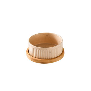 Produsen Grosir Putih Hijau Khaki Butir Vertikal Keramik Mangkuk Kucing Anjing dengan Bingkai Kayu - Product Image 6