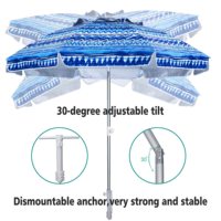 Parasols de patio extérieurs portables ventilés géants à impression personnalisée bon marché parasol de plage avec ancre de sable pliable en acier et aluminium