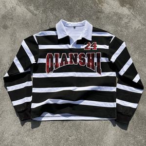 QIANSHI <span class=keywords><strong>Polo</strong></span> Oversize a Maniche Lunghe in Cotone Termico da <span class=keywords><strong>Uomo</strong></span>, 300gsm, con Spalle Cadenti, Taglio Corto, a Righe, Ricamato - Produttore - Product Image 1