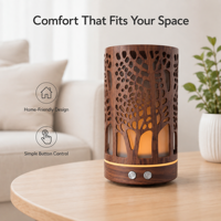 Diffuseur d'aromathérapie en bois ajouré avec veilleuse LED colorée, humidificateur de table 200 ml