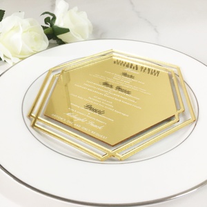 Cắt Laser Hình Học Sáng Tạo Thực Đơn Acrylic/Lời Mời Đám Cưới Với In Lụa/Văn Bản Lá - Product Image 6