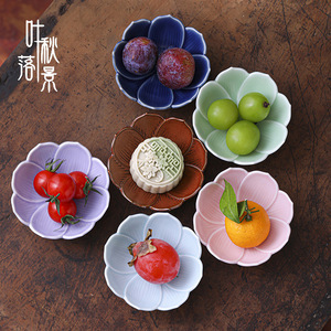 Plato de cerámica con forma de flor para frutas, porcelana, estilo chino moderno, plato pequeño para aperitivos, para usar en la pausa del té o fiestas. - Product Image 4