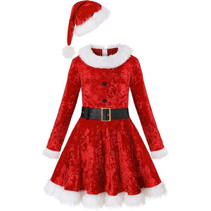 Baige vendita calda Set di abiti natalizi <span class=keywords><strong>da</strong></span> <span class=keywords><strong>donna</strong></span> in velluto per adulti abbigliamento per ragazze Costume <span class=keywords><strong>da</strong></span> Babbo <span class=keywords><strong>Natale</strong></span> - Product Image 6